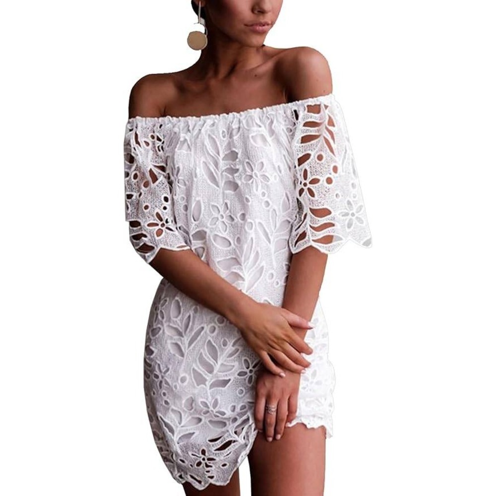 MSRP $44 PRETTYGARDEN Women's S Summer Off Shoulder Dress Floral Lace Flare